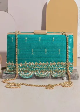 Tari Silk box clutch- Turquoise