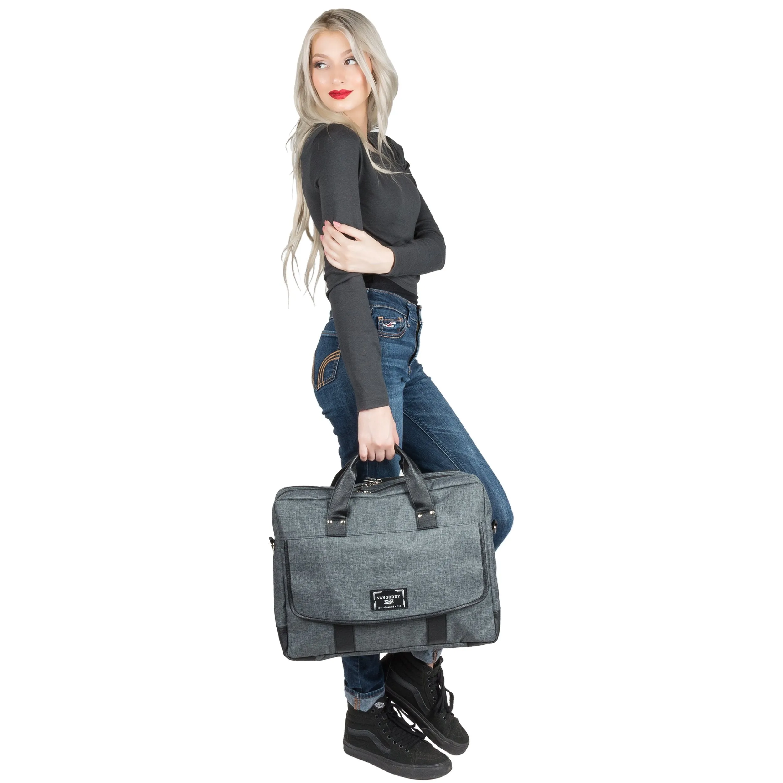 Vangoddy Chrono Grey Rugged Tote Crossbody Shoulder Bag for Lenovo Flex 3 | IdeaPad | ThinkPad E L P Series 15.6" Laptop   Sync and Charge Cable