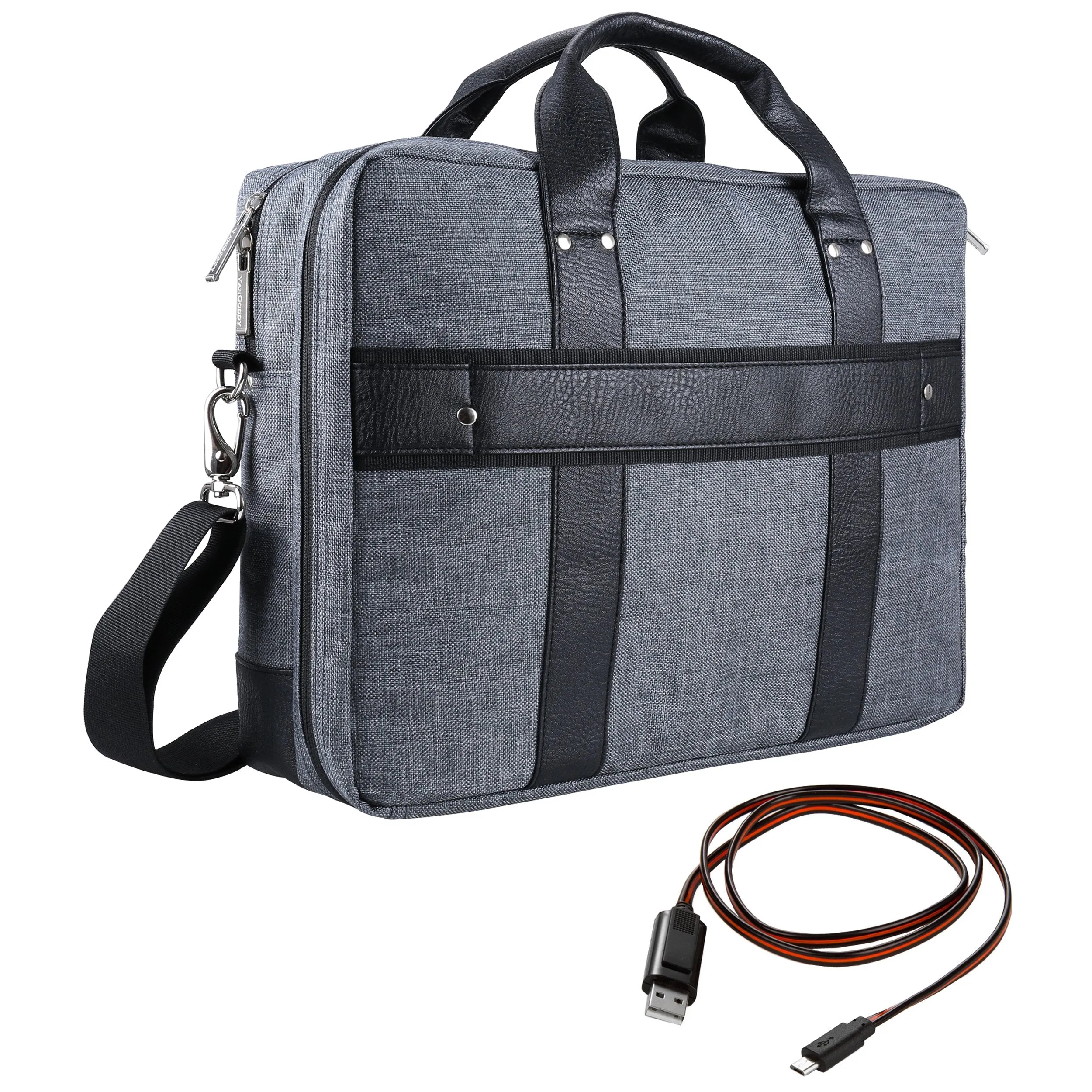 Vangoddy Chrono Grey Rugged Tote Crossbody Shoulder Bag for Lenovo Flex 3 | IdeaPad | ThinkPad E L P Series 15.6" Laptop   Sync and Charge Cable