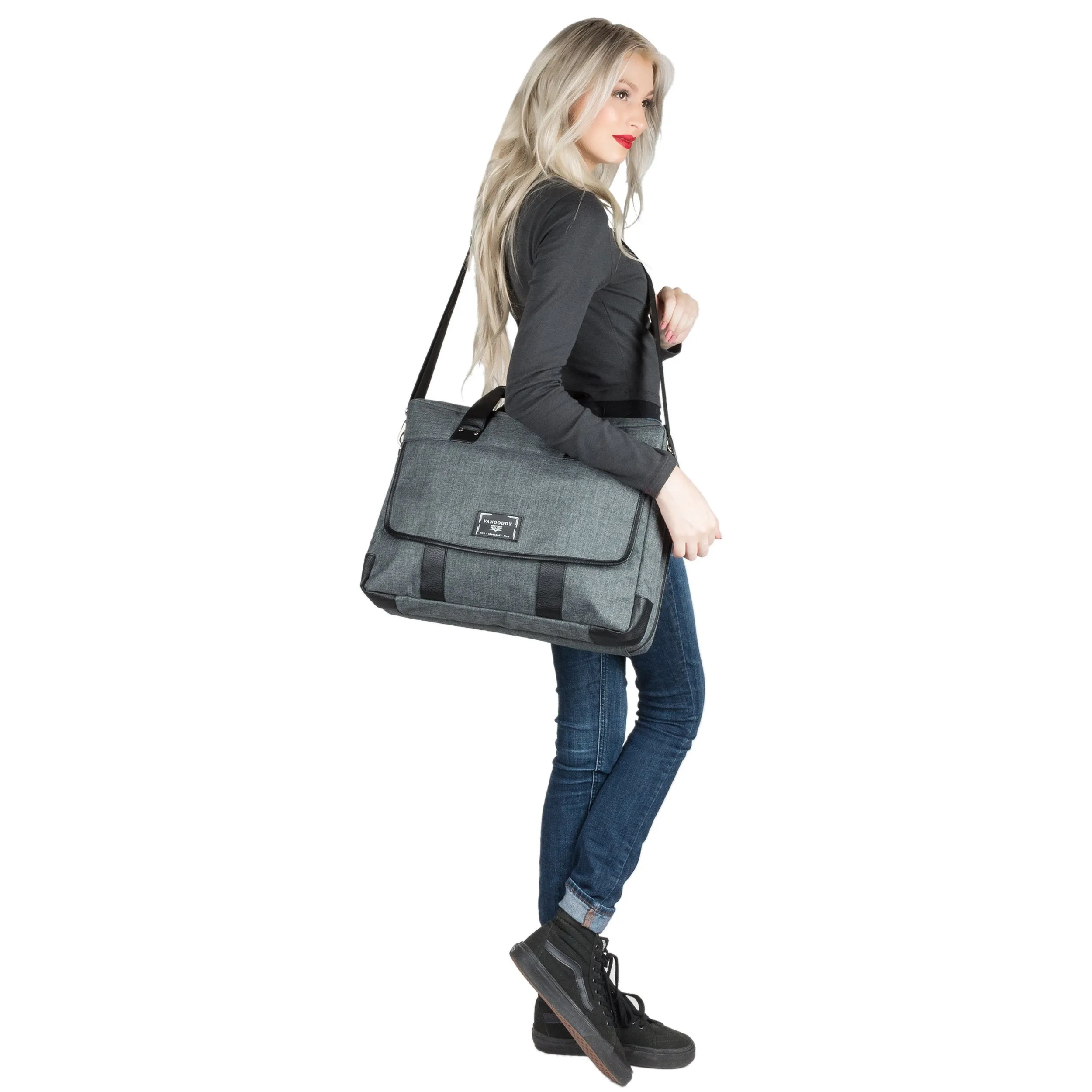 Vangoddy Chrono Grey Rugged Tote Crossbody Shoulder Bag for Lenovo Flex 3 | IdeaPad | ThinkPad E L P Series 15.6" Laptop   Sync and Charge Cable