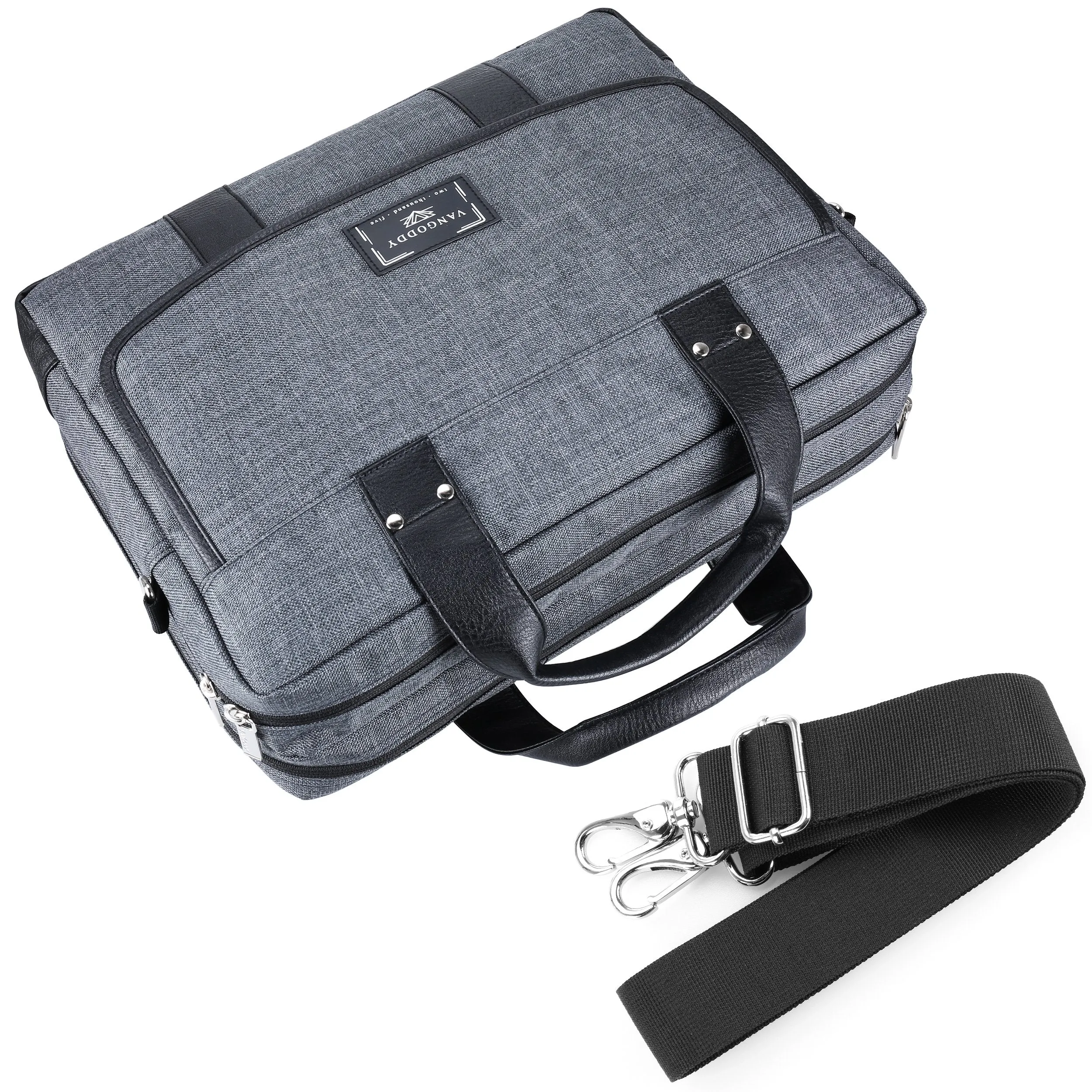 Vangoddy Chrono Grey Rugged Tote Crossbody Shoulder Bag for Lenovo Flex 3 | IdeaPad | ThinkPad E L P Series 15.6" Laptop   Sync and Charge Cable