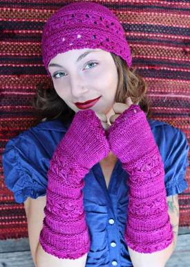Velutinous Lace Cap & Wristlets - Knit / Broomstick Lace