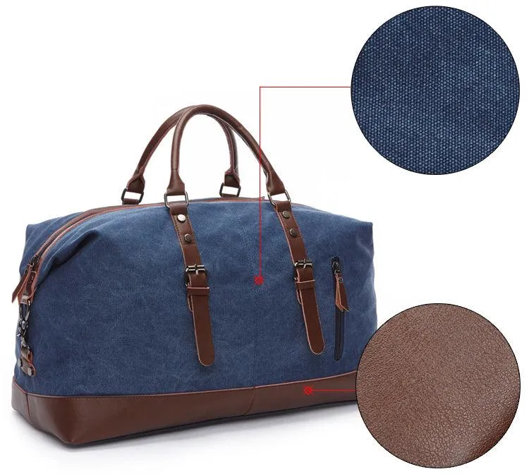 Vintage Canvas Large Capacity Weekend Tote Travel Handbag-Blue