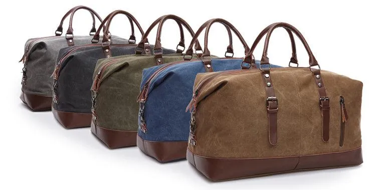 Vintage Canvas Large Capacity Weekend Tote Travel Handbag-Blue