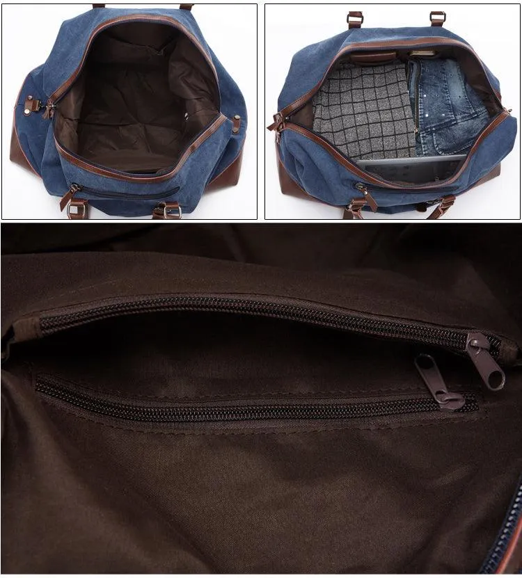 Vintage Canvas Large Capacity Weekend Tote Travel Handbag-Blue