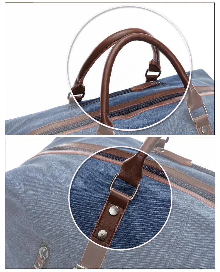 Vintage Canvas Large Capacity Weekend Tote Travel Handbag-Blue