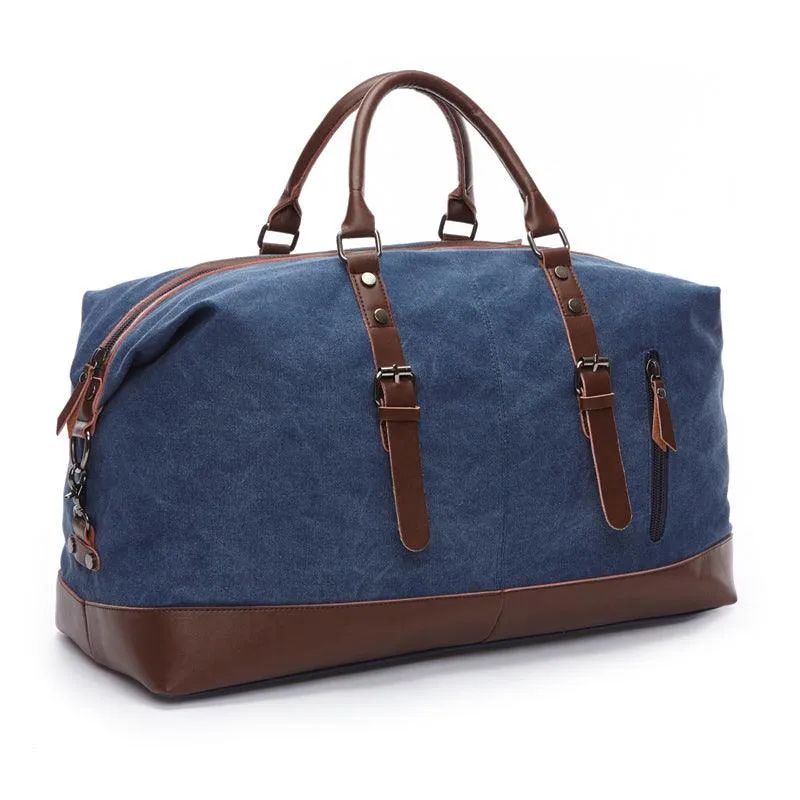 Vintage Canvas Large Capacity Weekend Tote Travel Handbag-Blue
