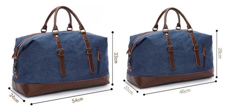 Vintage Canvas Large Capacity Weekend Tote Travel Handbag-Blue