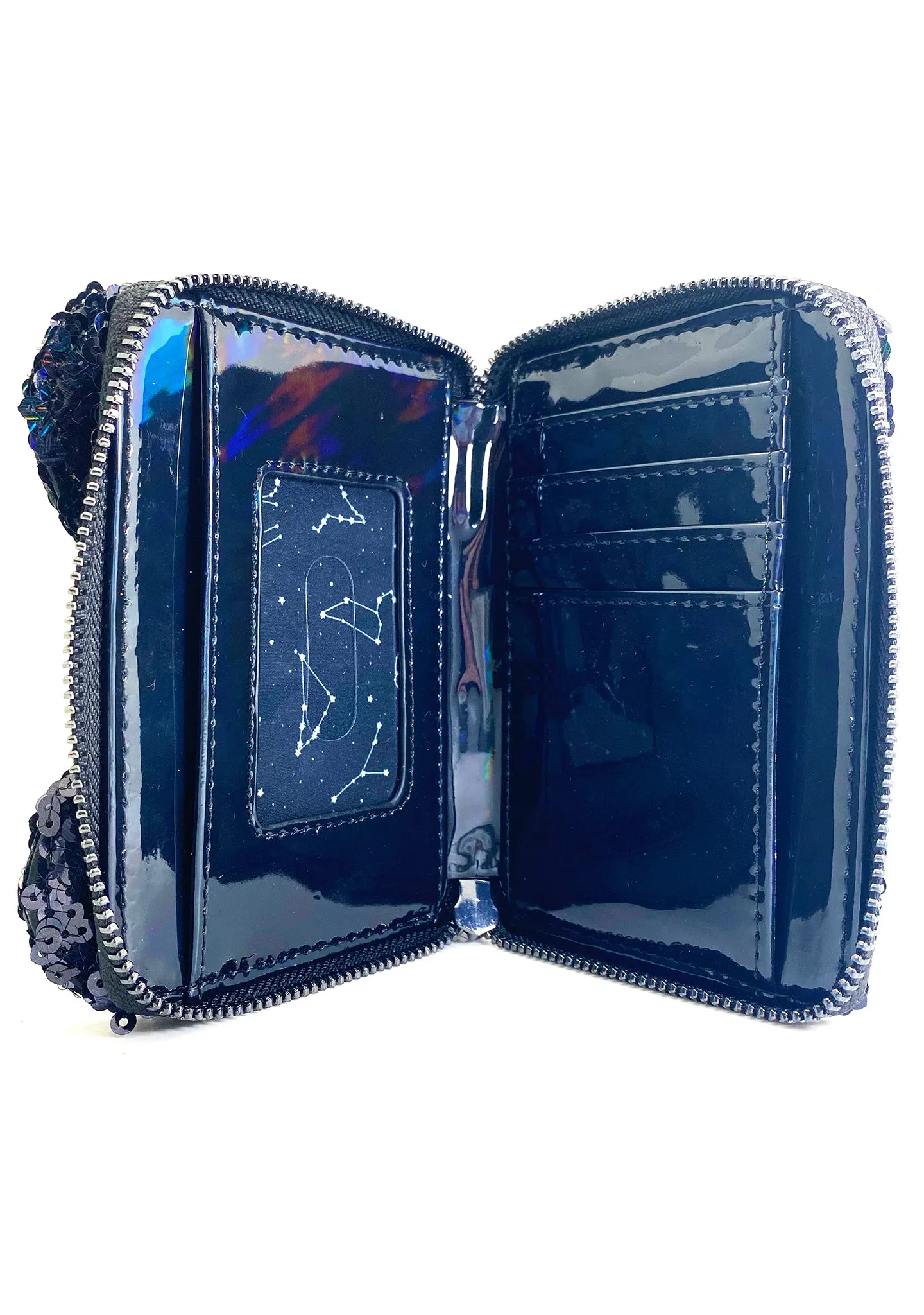 X LASR Exclusive Disney Celestial Dreams Black Holographic Sequin Minnie Zip Wallet