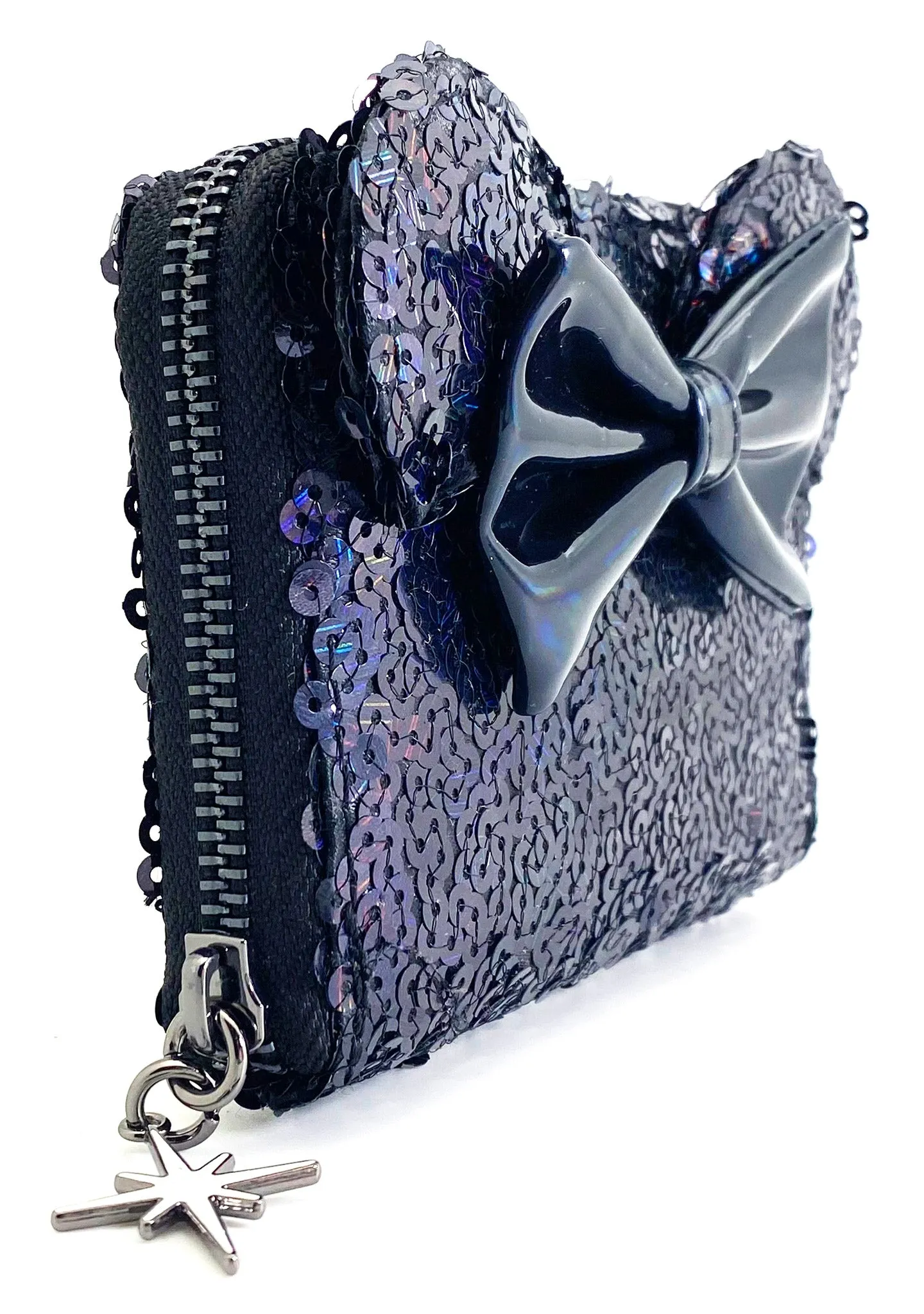 X LASR Exclusive Disney Celestial Dreams Black Holographic Sequin Minnie Zip Wallet